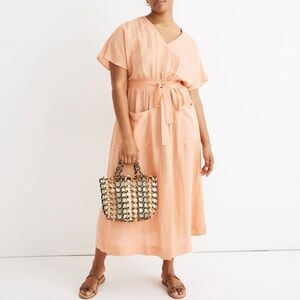 Madewell Linen-Blend Dolman-Sleeve Tie-Waist Midi Dress